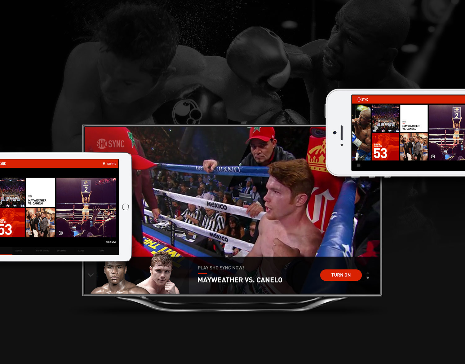 Showtime Sync Sports app displayed on different devices