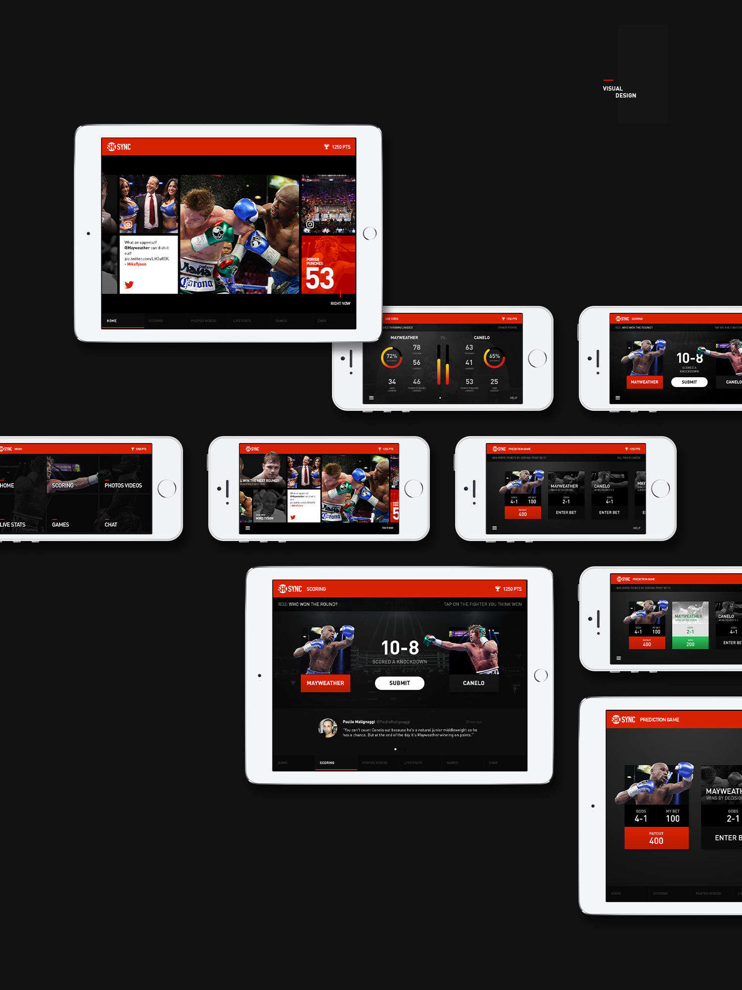 Showtime Sync Sports app displayed on tablets and phones