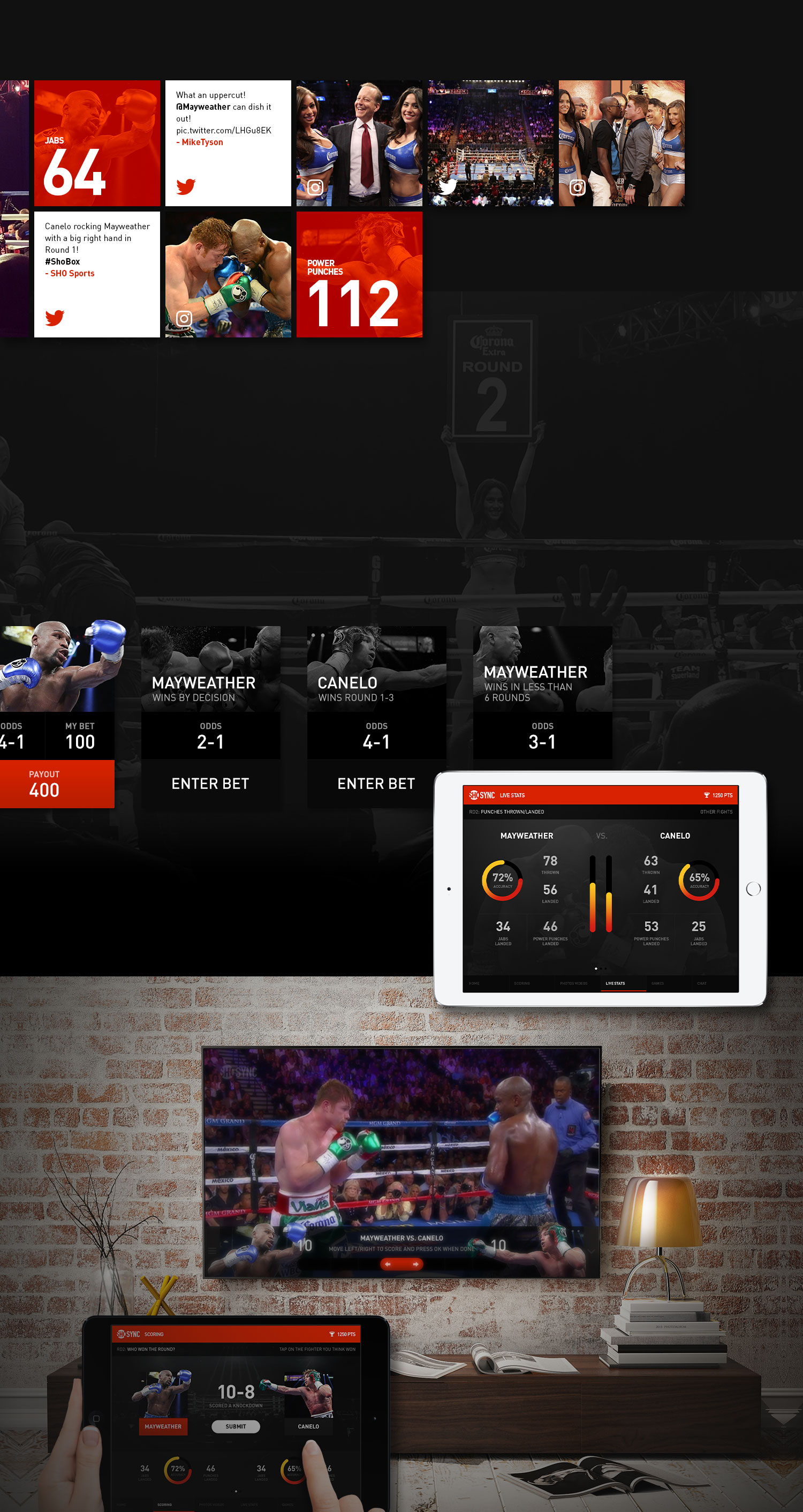 Showtime Sync Sports app user interface and displayed on a smarttv in the living room